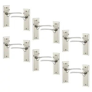 URBNLIVING 159mm Length 12 Pcs Como Dual Metal & Satin Nickel Plain Lever Latch Door Handles Set