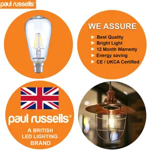 paul russells LED Filament ST64 Bulb, 4W 470 Lumens, 40w Equivalent, 2700K Warm White, Pack of 1