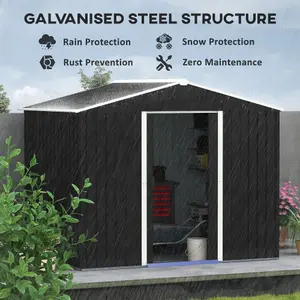 Outsunny 8 x 6ft Garden Storage Shed with Double Sliding Door Outdoor Grey