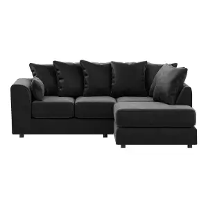 Brooklyn Plush Velvet 3 to 4 Seater L Shaped Corner Sofa Foam Black Right Hand Facing