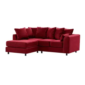 Brooklyn Plush Velvet 3 to 4 Seater L Shaped Corner Sofa Foam Red Left Hand Facing