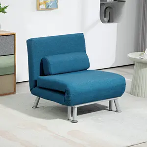 HOMCOM Single Folding 5 Position Convertible Sleeper Chair Sofa Bed Blue