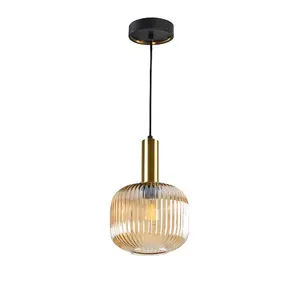 Luminosa Norma Globe Pendant Ceiling Light Black, Brass, Amber Glass, E27