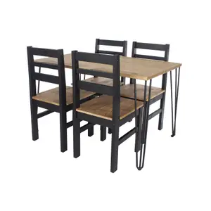 Core Products Augusta Anqitue Waxed Pine 150cm long Dining Table with 4 Black Pine Chairs