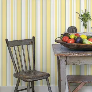 Galerie Just Kitchens Yellow Multi Stripe Wallpaper Roll