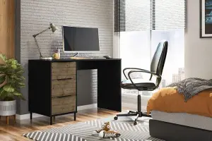 Madrid Computer Desk 3 Drawers in Black with Acacia Effect Finish