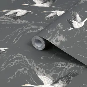 Laura Ashley Animalia Dark steel Bird Smooth Wallpaper Sample