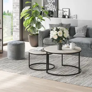 HOMCOM 2 Pcs Stacking Coffee Table Set Steel Frame, Marble Grey