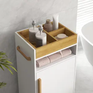 kleankin Bathroom Storage Cabinet with Cushioned Door and Wheels, White