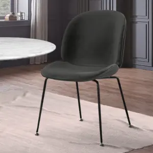 Luxurious Dark Grey Velvet Dining Chair with Black Metal Legs