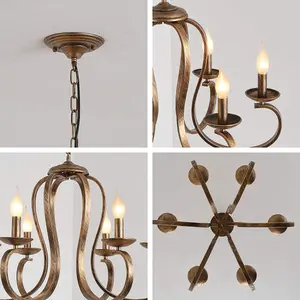 Garwarm 6-Light Bronze Retro Iron Pendant Chandelier, Adjustable Height Light