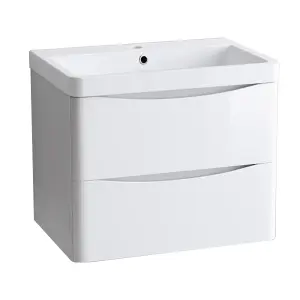 SunDaze 600mm Gloss White 2 Drawer Wall Hung Bathroom Cabinet Vanity Unit