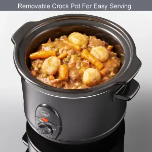 Quest 1.5 Litre Slow Cooker - Black - 3 Temperature Settings - Glass Lid - Dishwasher Safe