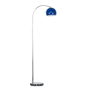 ValueLights Designer Style Polished Chrome Stem Floor Lamp With Navy Blue Metal Dome Light Shade With LED GLS Bulb in Warm White