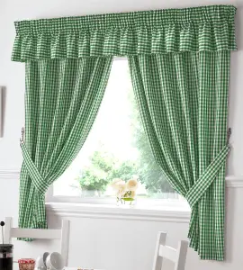 Gingham Green Checked Kitchen Curtains