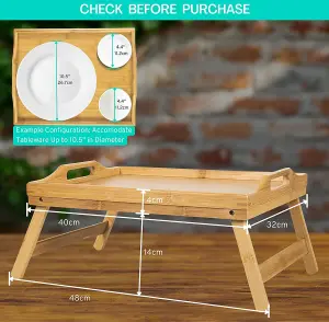 Bamboo Bed Tray Table With Handles & Foldable Legs, Multipurpose Lap Tray, Natural