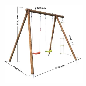 Arthur Double Wooden Swing Set with Rope Ladder