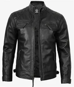 Black Slim Fit Leather Jacket | Mens Motorcycle Leather Jacket