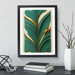 Leaf Art Deco - Single Picture Frame Print Black / 34cm H x 25cm W x 2cm D