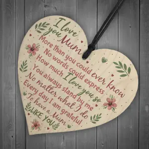 Red Ocean I Love You Mum Handmade Wooden Heart Sign Cute Mum Mummy Thank You Birthday GIFT For Her Plaque