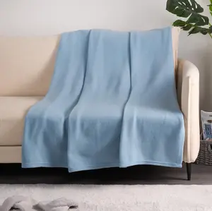 Wholesale 10 x Plain Fleece Blanket Sofa Throw Joblot, Blue - 120 x 150cm