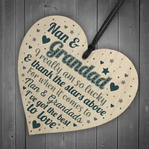 Red Ocean Nan And Grandad Gifts For Birthday Christmas Wooden Heart Grandparent Keepsake Gift