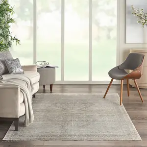 Cream Grey Luxurious Traditional Bordered Floral Rug Easy to clean Living Room and Bedroom-244cm X 305cm