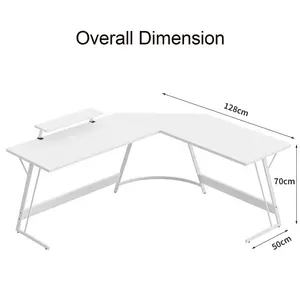 L-Shaped Metal Base Computer Desk White / 70 H x 128 W x 128 D