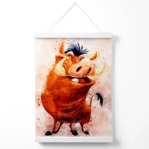 Pumba Watercolour Lion King Poster with Hanger / 33cm / White