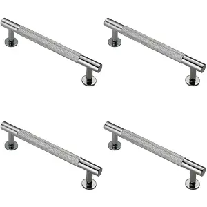 4x Knurled Bar Door Pull Handle 158 x 13mm 128mm Fixing Centres Chrome