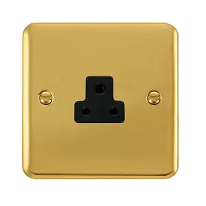 Curved Polished Brass 1 Gang 2A Round Pin Socket - Black Trim - SE Home