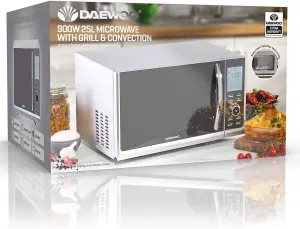 Daewoo 25L Silver Digital Combination Microwave 1950W Grill & 1950W Convection Oven Stainless Steel 8 Auto Presets & Jet Defrost