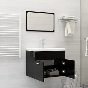 Berkfield 2 Piece Bathroom Furniture Set High Gloss Black Engineered Wood