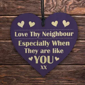 Red Ocean Neighbour Friendship Present - Handmade Wooden Hanging Heart Plaque Gift For Neighbour