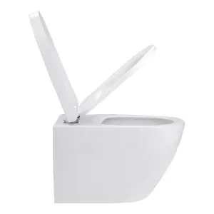 White Simple Wall Mounted Elongated Toilet without flush