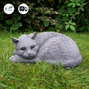 Cute Curled Up Cat Stone Garden Ornament