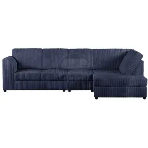 Luxor Navy Blue Jumbo Cord Large 5 Seater Corner Sofa Long Right Hand Facing - Full Back