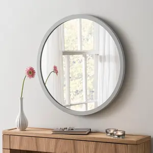 Tabatha Wood Flat Wall Mirror Light Grey / 60cm H x 60cm W