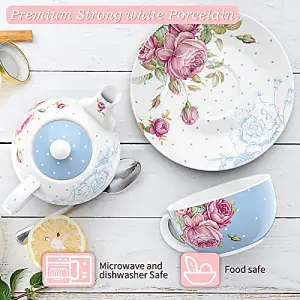 London Boutique Tea for One Teapot Teacup Saucer Set Afternoon Tea Set for 1 New Bone China  (Blue)