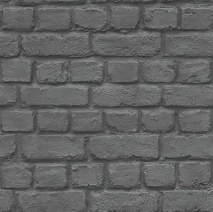 Rasch Brick Effect Black Wallpaper 226744