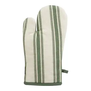 Traditional Style Forest Green Cotton Stripe Single Oven Glove