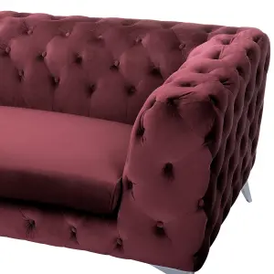 3 Seater Velvet Fabric Sofa Dark Red SOTRA