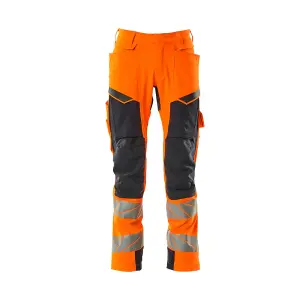 Mascot Accelerate Safe Trousers with Kneepad Pockets - Hi-Vis Orange/Dark Navy  (38.5) (Leg Length - Long)