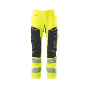 Mascot Accelerate Safe Trousers with Kneepad Pockets - Hi-Vis Yellow/Dark Navy   (36.5) (Leg Length - Long)