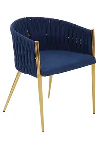 Blue Dining Chair with Woven Back, Dining Room Chair with Braided Pattern, Curved Back Restaurant Chair