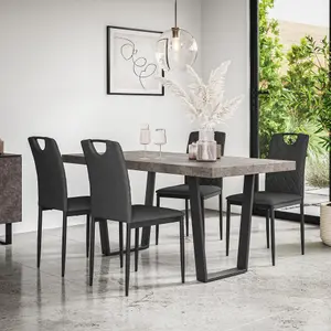 Aria Dining Table And Chairs -  Concrete Effect Table Top w Black Legs + Monza Linen Dining Chair Set Of 4 (Charcoal)