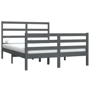 Berkfield Bed Frame Grey Solid Wood Pine 135x190 cm 4FT6 Double