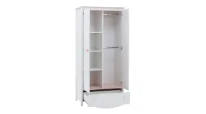 Spacious Mia Hinged Wardrobe with Shelves and Drawer in White Matt & Pink (H)1860mm (W)850mm (D)510mm - Elegant Bedroom Organiser