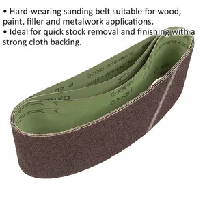 Premium 3-Pack Sanding Belts 40 Grit 100mm x 610mm for Wood, Metal, and Paint