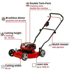 Einhell 48cm Cordless Mulching Lawnmower With Steel Deck 36V Brushless Power X-Change GE-CM 36/48 Li BODY ONLY